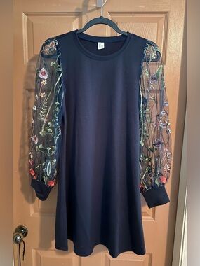 Unbranded dress with sheer, embroidered sleeves